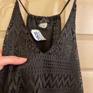 Love J Black Lace Sleeveless V-Neck Top, NWT, Size Large